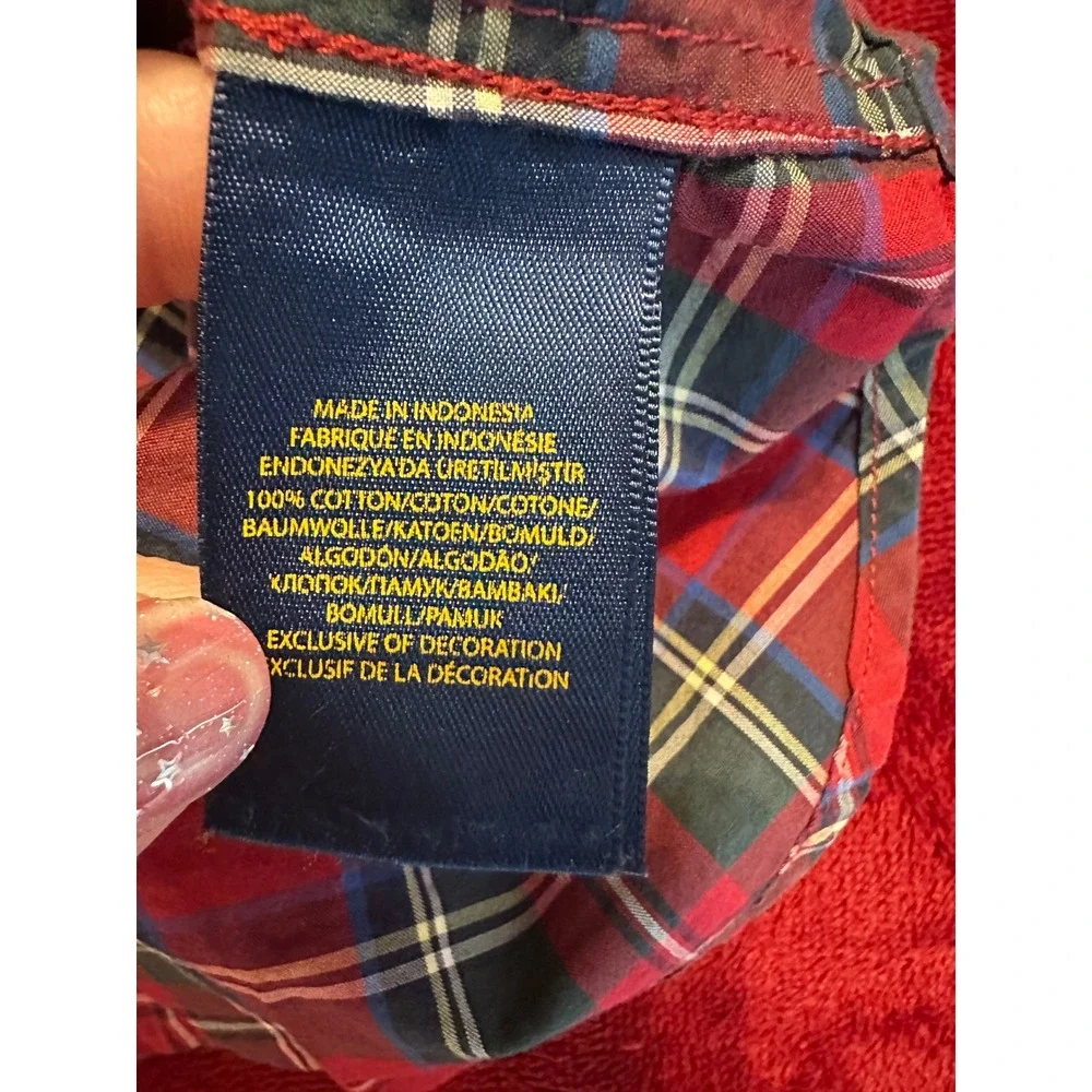 Ralph Lauren Boys Red Plaid Button Down Shirt Size 7 Long Sleeve Cotton‎ Pony
